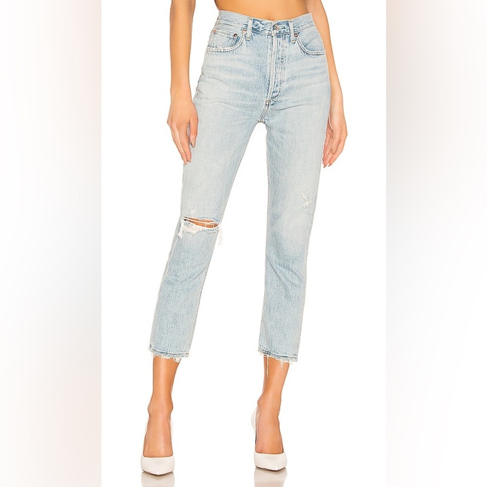 AGOLDE Riley High Rise Straight Crop in Shatter Blue Denim Jeans Size 25